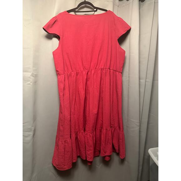 Plus Size 4X 26 Red BloomChic Comfy Printed Cotton Cap Sleeve Midi Dress Pockets - Picture 6 of 8